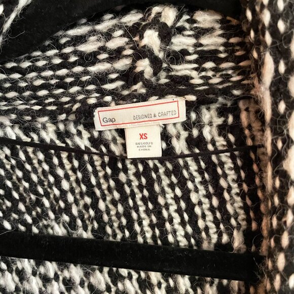 Gap Chevron Knit Open Front Oversized Cardigan Sweater Wool Alpaca Black White - Picture 2 of 8